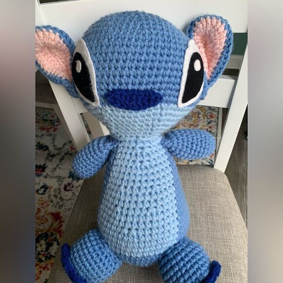Stitch Lilo And Stitch Crochet Doll Stuffed Animal Blue White Large Knit Animal - Picture 8 of 10